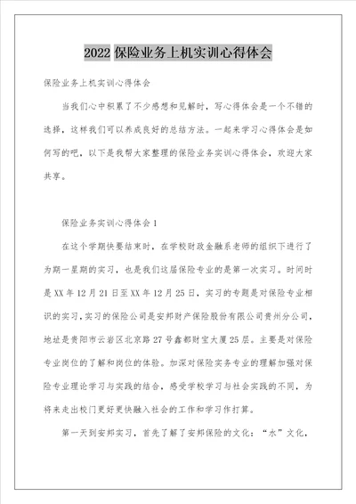 2022保险业务上机实训心得体会