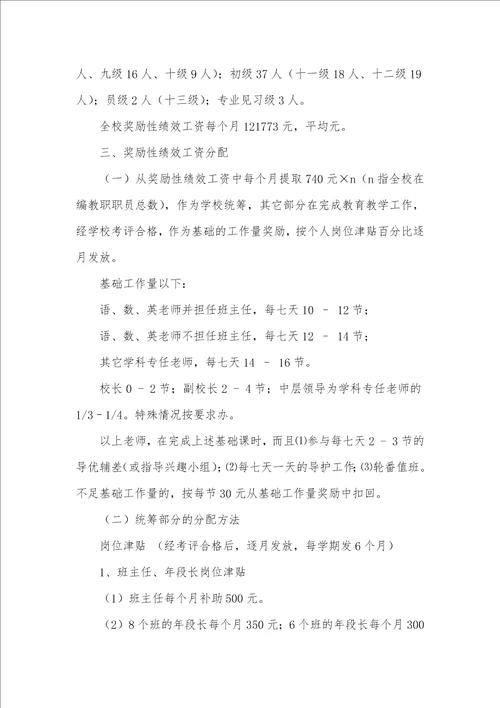 2021年小学老师奖励性绩效工资分配方案