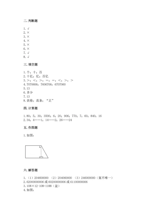 人教版四年级上册数学期末测试卷及答案（夺冠）.docx