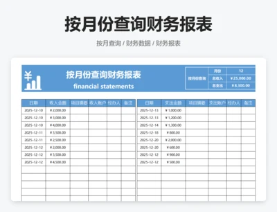 按月份查询财务报表