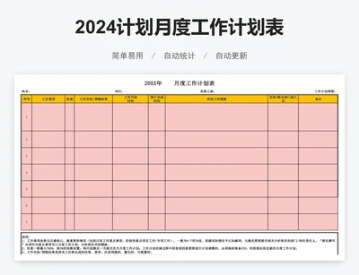 2024计划月度工作计划表