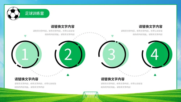 插画风蓝天草地绿茵儿童踢足球培训班训练营PPT