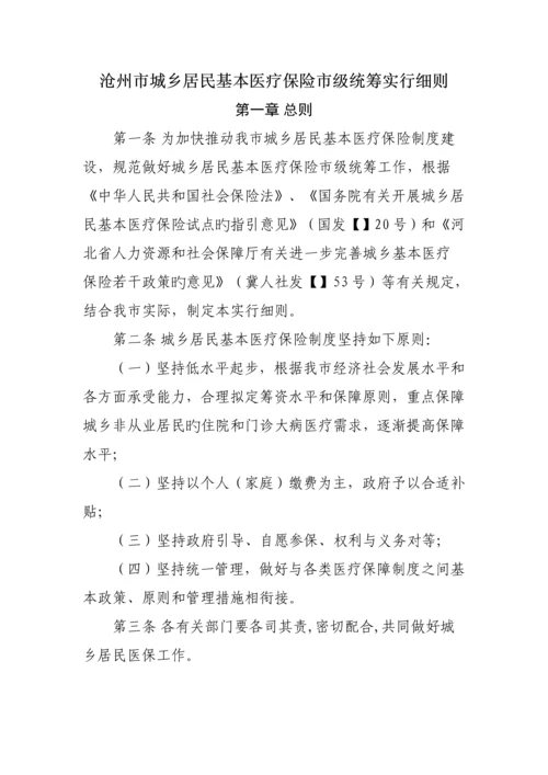 沧州市城镇居民基本医疗保险市级统筹实施标准细则模板.docx