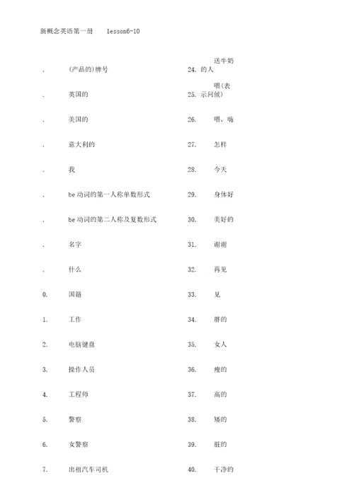 新概念英语第一册160课单词及重点句子每五课一练MicrosoftWord文档