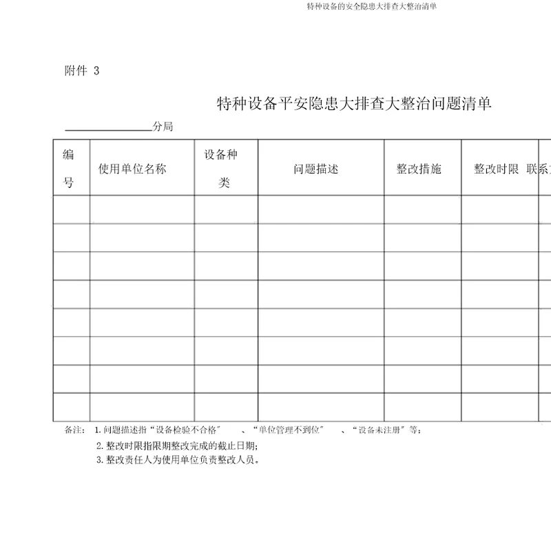 特种设备的安全隐患大排查大整治清单