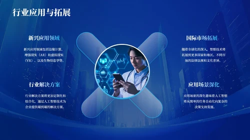 深蓝色商务公司年会PPT模版_IT行业人工智能技术应用前景年会PPT模版