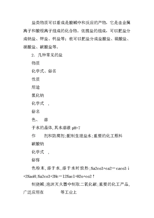 初三化学第一轮复习资料：应用广泛的酸、碱、盐
