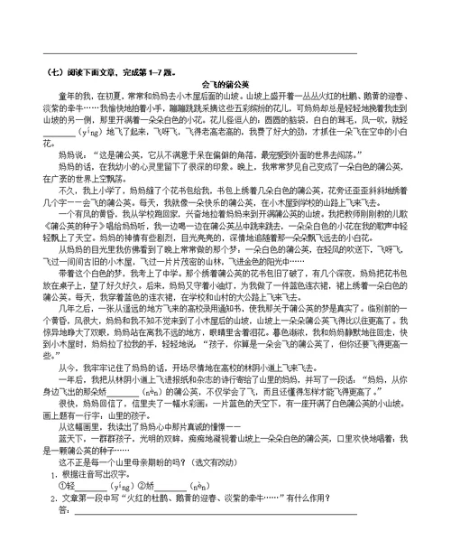 中考语文记叙文阅读训练附复习资料