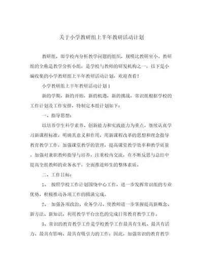 关于小学教研组上半年教研活动计划