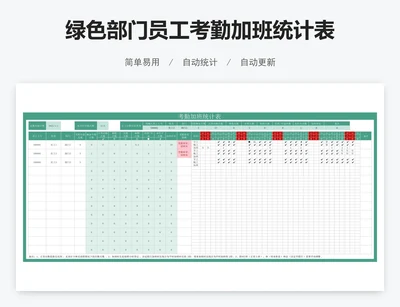 绿色部门员工考勤加班统计表