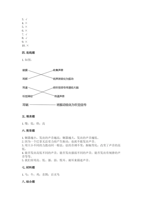 教科版科学四年级上册第一单元声音测试卷附参考答案（能力提升）.docx