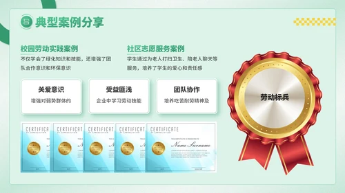 绿色卡通风劳动节学生德育教育PPT模板