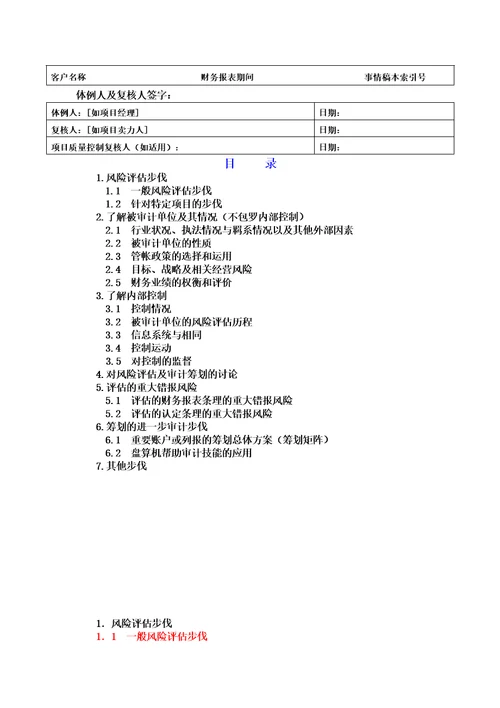 总体审计策略记录模式范例