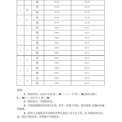学校寒假值班表