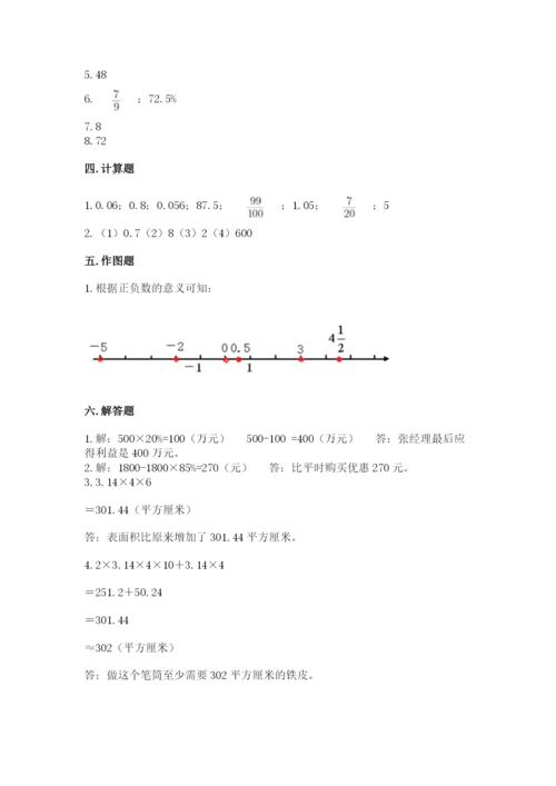 冀教版小学六年级下册数学期末综合素养测试卷含答案（预热题）.docx