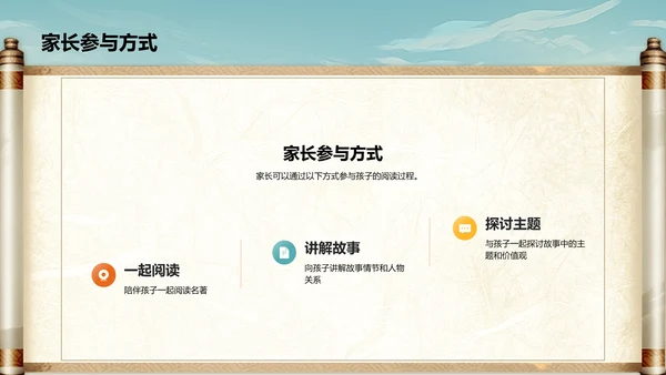 橙色插画复古国风名著导读西游记培训课件PPT模板