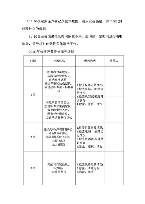 工地试验室2018年仪器设备维护保养计划(共5页)