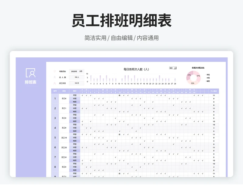 员工排班明细表