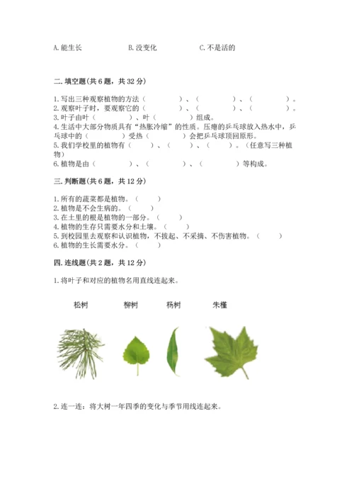 教科版科学一年级上册第一单元《植物》测试卷含答案（名师推荐）.docx