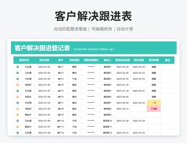 客户解决跟进表自动匹配跟进看板