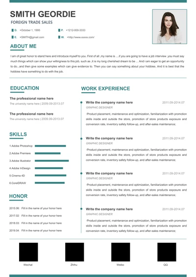 外贸岗位简洁英文简历