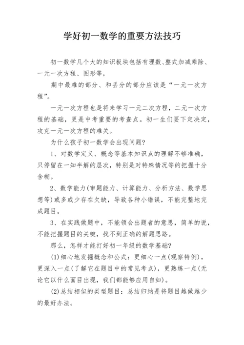 学好初一数学的重要方法技巧.docx