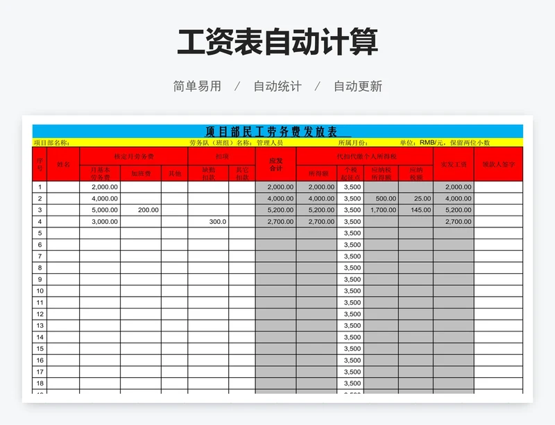 工资表自动计算