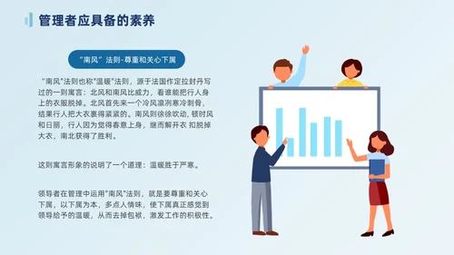 莫兰迪蓝色插画风管理者的角色定位自我认知公司培训ppt模团队管理