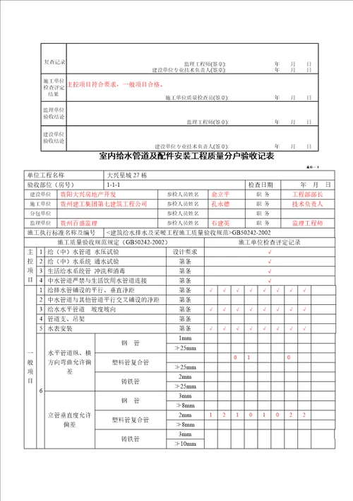 省建设厅住宅工程质量分户验收汇总表