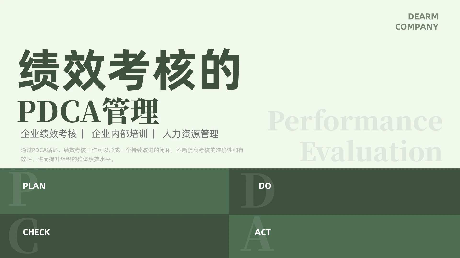 绿色商务风绩效考核的PDCA管理企业管理企业培训PPT课件pdca