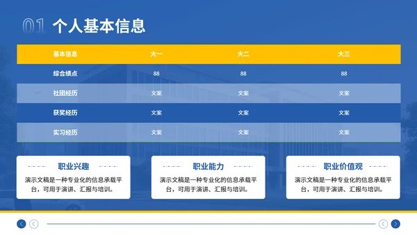 蓝色简约风大学生职业生涯规划大赛