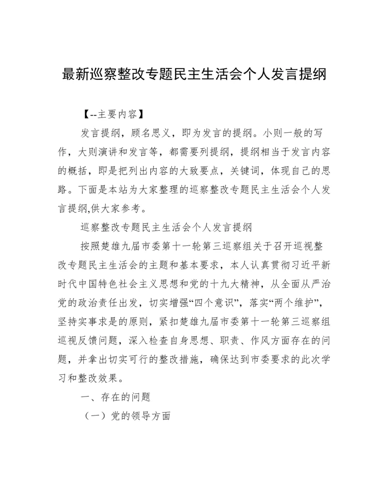 最新巡察整改专题民主生活会个人发言提纲.docx
