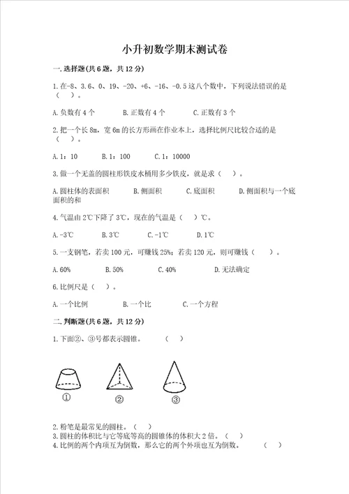 小升初数学期末测试卷考点精练