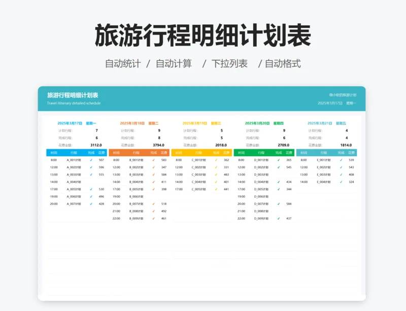旅游行程明细计划表