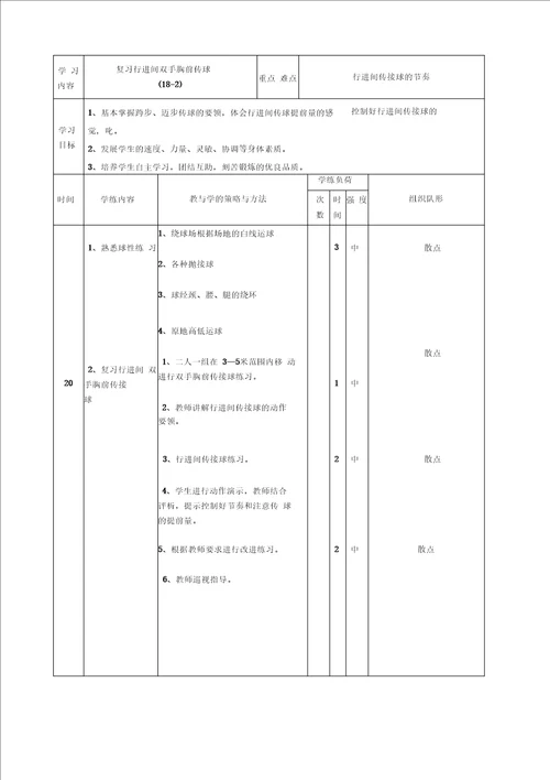 八年级篮球单元计划和教案18节