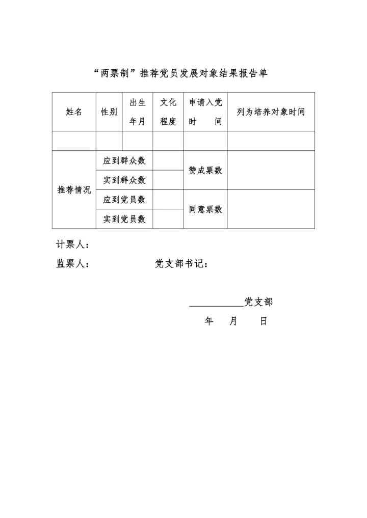 “两票制”推荐党员发展对象推荐票