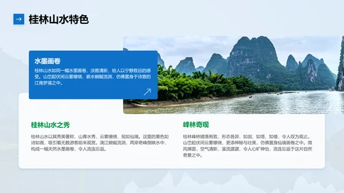 蓝色摄影风桂林的自然与人文之旅PPT模板
