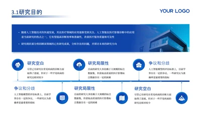 蓝色学术风6项流程图文关系图PPT单页