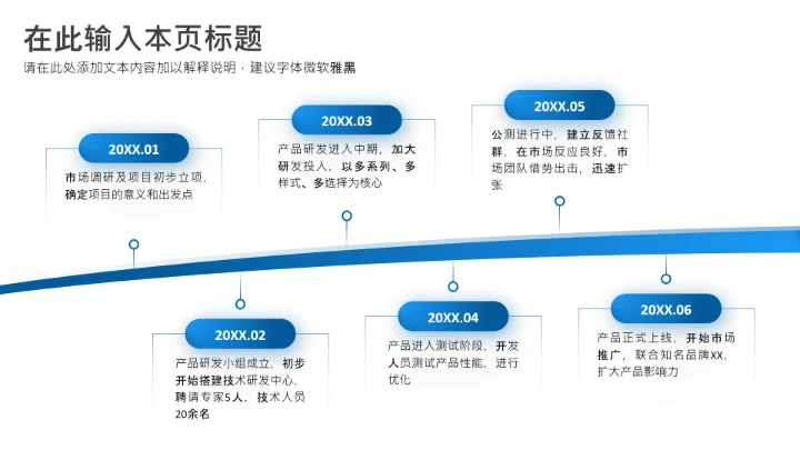 项目进展-蓝色简约风6项时间轴