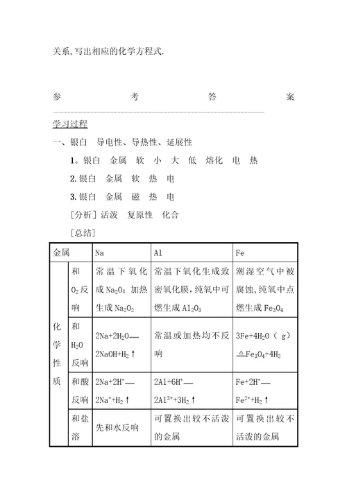 第三章金属及其化合物复习课学案设计