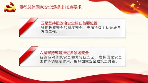 红色贯彻总体国家安全观10点要求内涵国家安全工作PPT模板