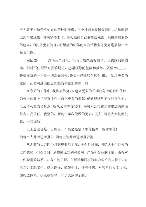 销售个人升职述职报告销售主管升职述职报告(三篇)