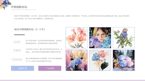 清新唯美文艺插画花朵画室总结通用PPT模板