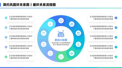 蓝色简约风10项圆环关系图PPT