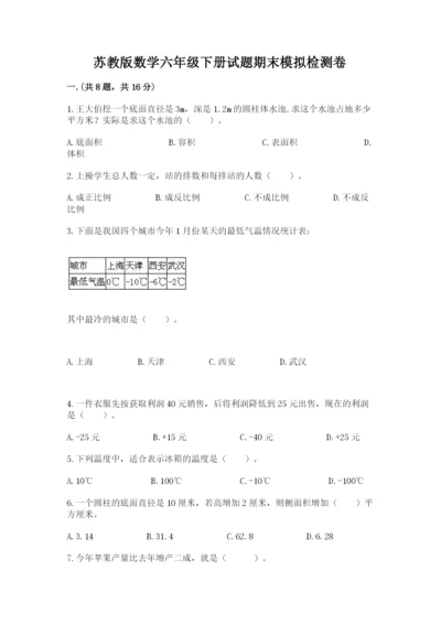 苏教版数学六年级下册试题期末模拟检测卷附参考答案（黄金题型）.docx