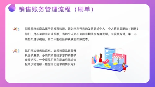 紫色插画电商行业会计处理流程PPT模板宣传PPT动态PPT财务知识培训