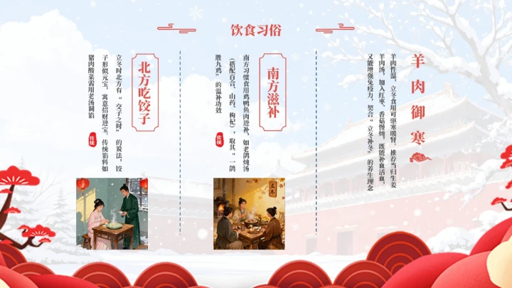 蓝红色中国风立冬PPT模板