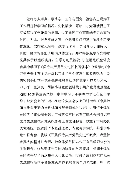 在市法制办开展先进性教育活动分析评议阶段会上的讲话
