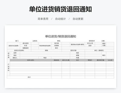 单位进货销货退回通知