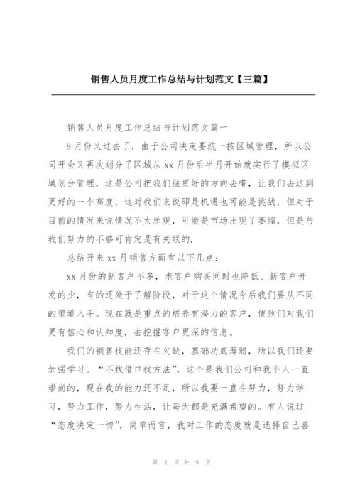 销售人员月度工作总结与计划范文【三篇】.docx